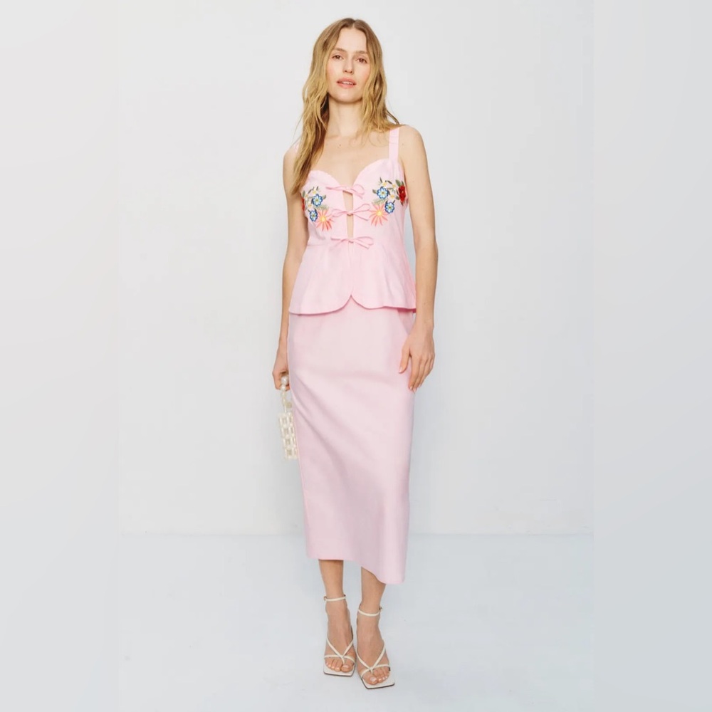 FANM MON Mirelle Dress - Size Large- Pink Floral Cotton Midi